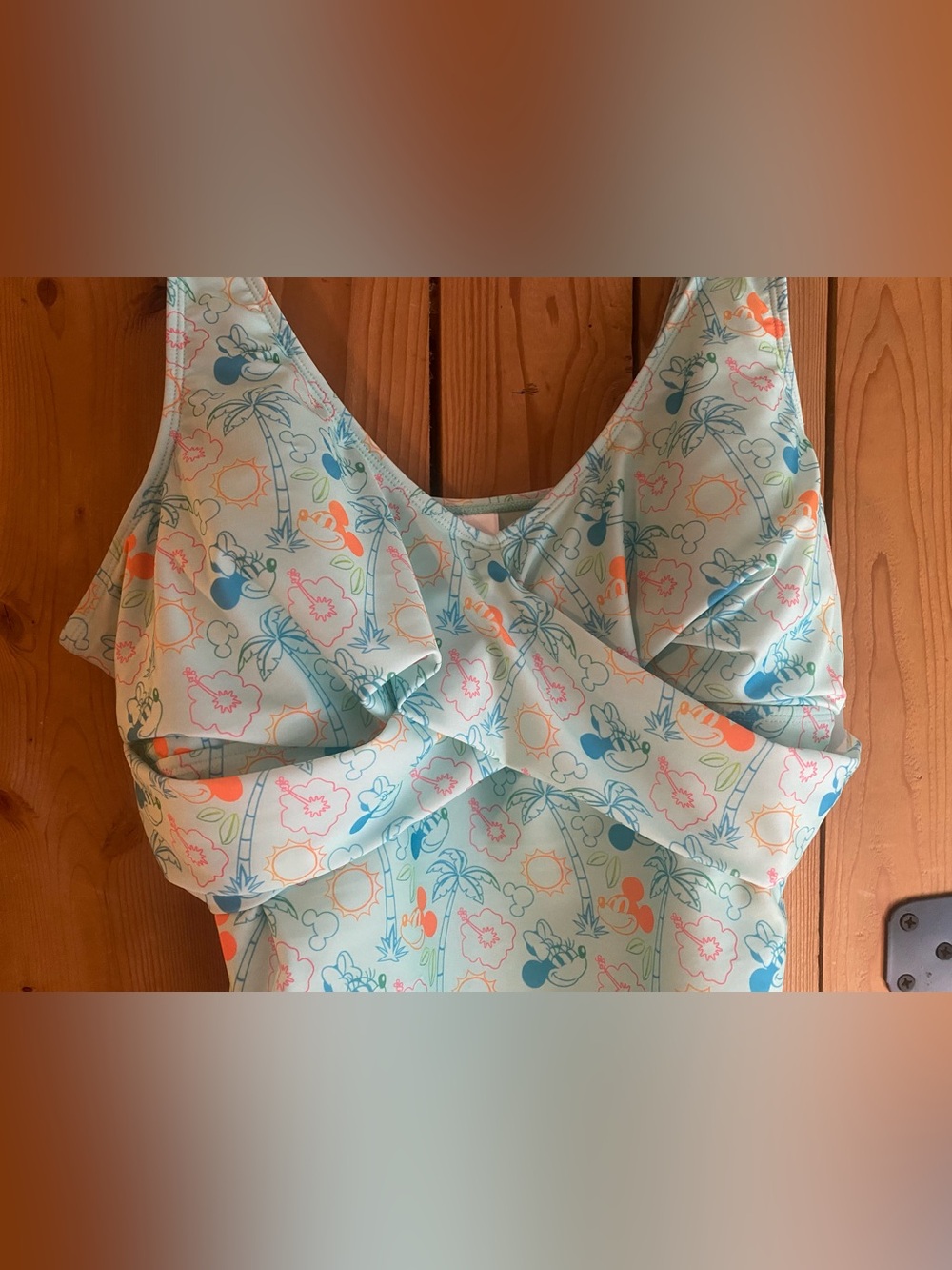 Disney Parks Mickey & Minnie Mouse Light Aqua & Teal Tropical Swimwear One-Piece - Picture 2 of 6